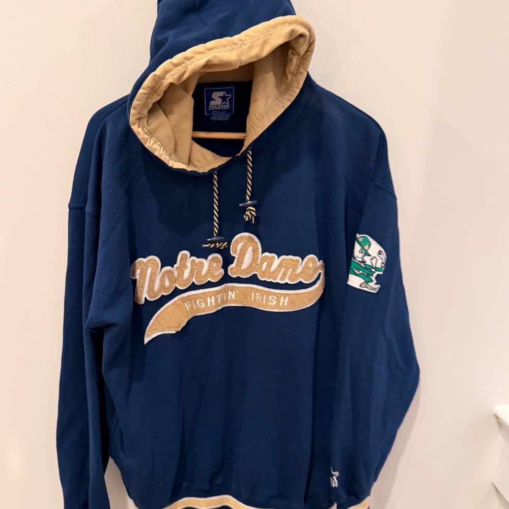 Vintage 90s Starter Notre Dame Fighting Irish Hoodie Navy Blue Large Korea